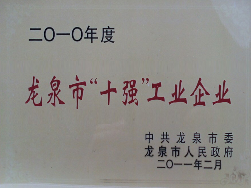 2010龙泉十强工业企业